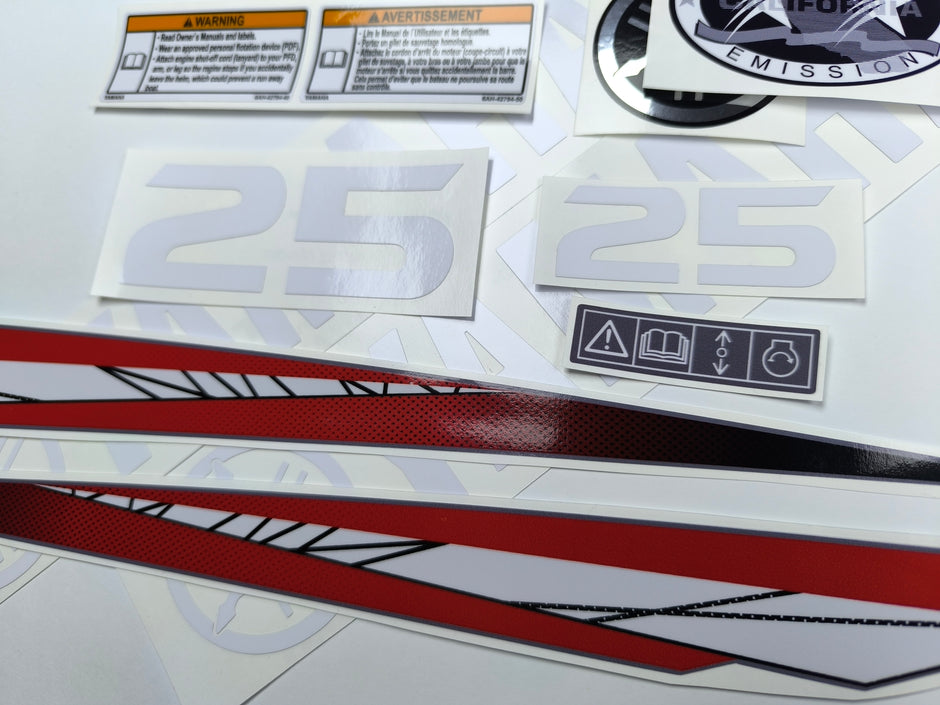 Vinyl graphic red decals set suitable for Yamaha 25 hp two stroke outboard engine. Vinyl stickers kit for Yamaha 25 hp two stroke Handmade
