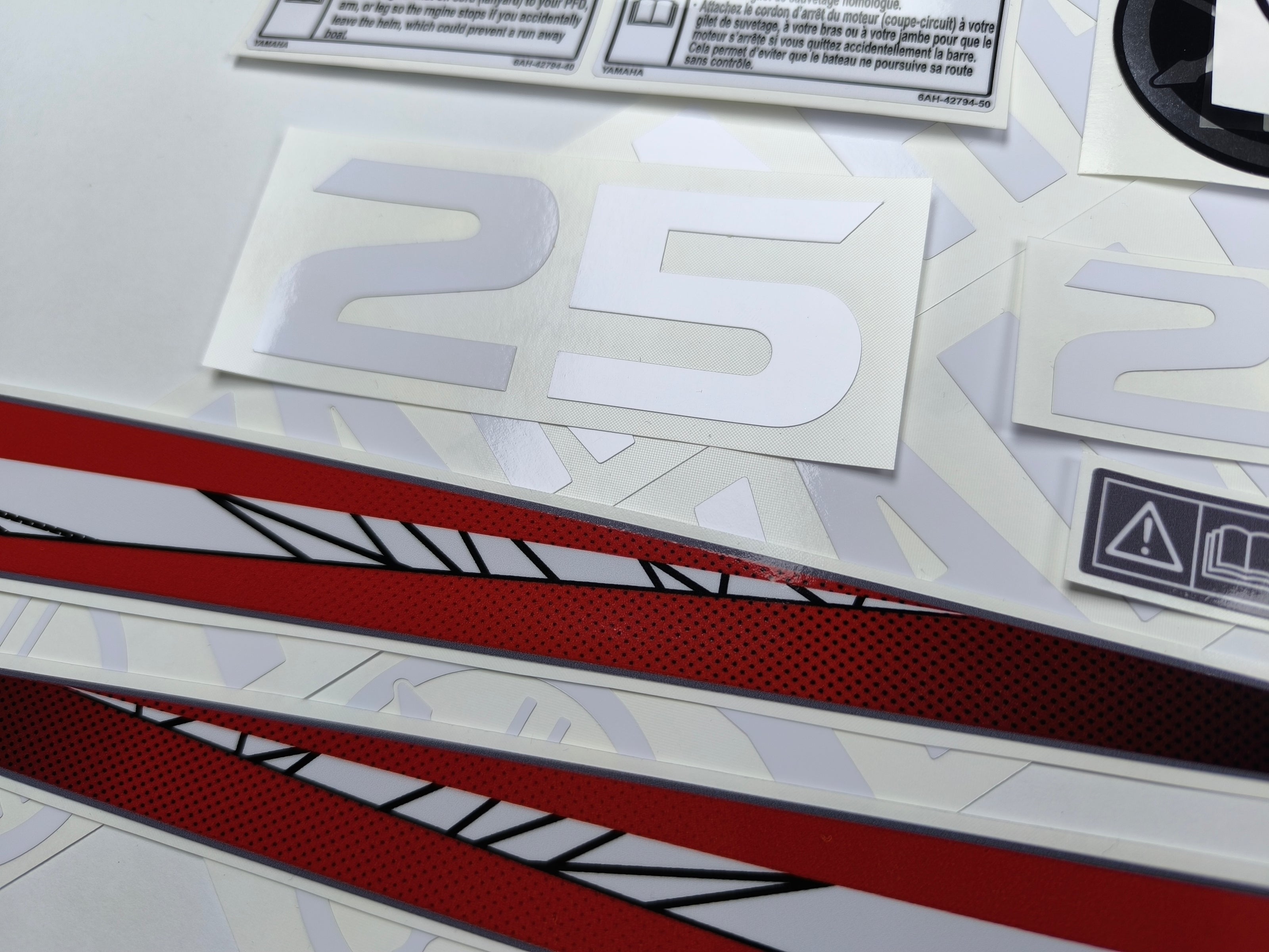 Vinyl graphic red decals set suitable for Yamaha 25 hp two stroke outboard engine. Vinyl stickers kit for Yamaha 25 hp two stroke Handmade