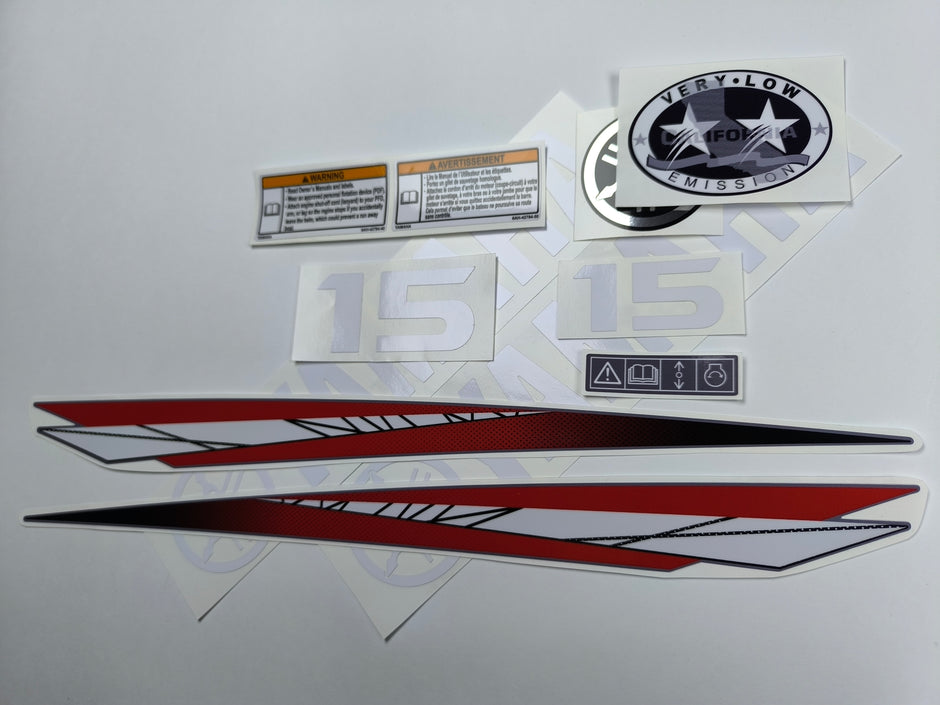 Vinyl graphic red decals set suitable for Yamaha 15 hp two stroke outboard engine. Vinyl stickers kit for Yamaha 15 hp two stroke Handmade