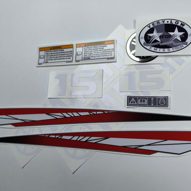 Vinyl graphic red decals set suitable for Yamaha 15 hp two stroke outboard engine. Vinyl stickers kit for Yamaha 15 hp two stroke Handmade