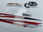 Vinyl graphic red decals set suitable for Yamaha 15 hp two stroke outboard engine. Vinyl stickers kit for Yamaha 15 hp two stroke Handmade