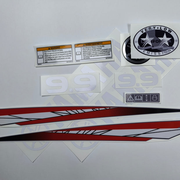 Vinyl graphic red decals set suitable for Yamaha 9.9 hp two stroke outboard engine. Vinyl stickers kit for Yamaha 9.9 hp two stroke Handmade