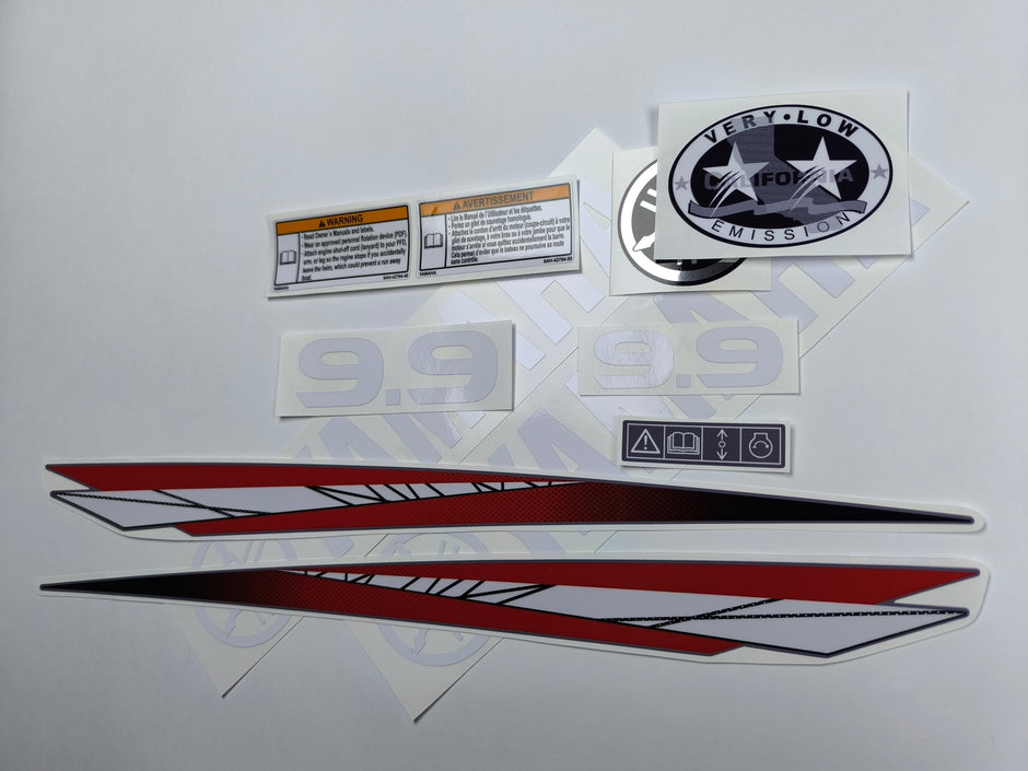 Vinyl graphic red decals set suitable for Yamaha 9.9 hp two stroke outboard engine. Vinyl stickers kit for Yamaha 9.9 hp two stroke Handmade