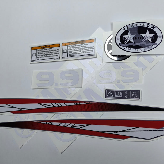 Vinyl graphic red decals set suitable for Yamaha 9.9 hp two stroke outboard engine. Vinyl stickers kit for Yamaha 9.9 hp two stroke Handmade
