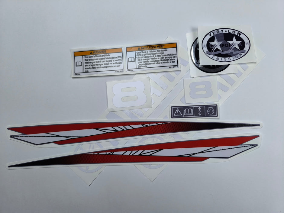 Vinyl graphic decals set suitable for Yamaha 8 hp two stroke outboard engine. Vinyl stickers kit for Yamaha 8 hp two stroke Handmade