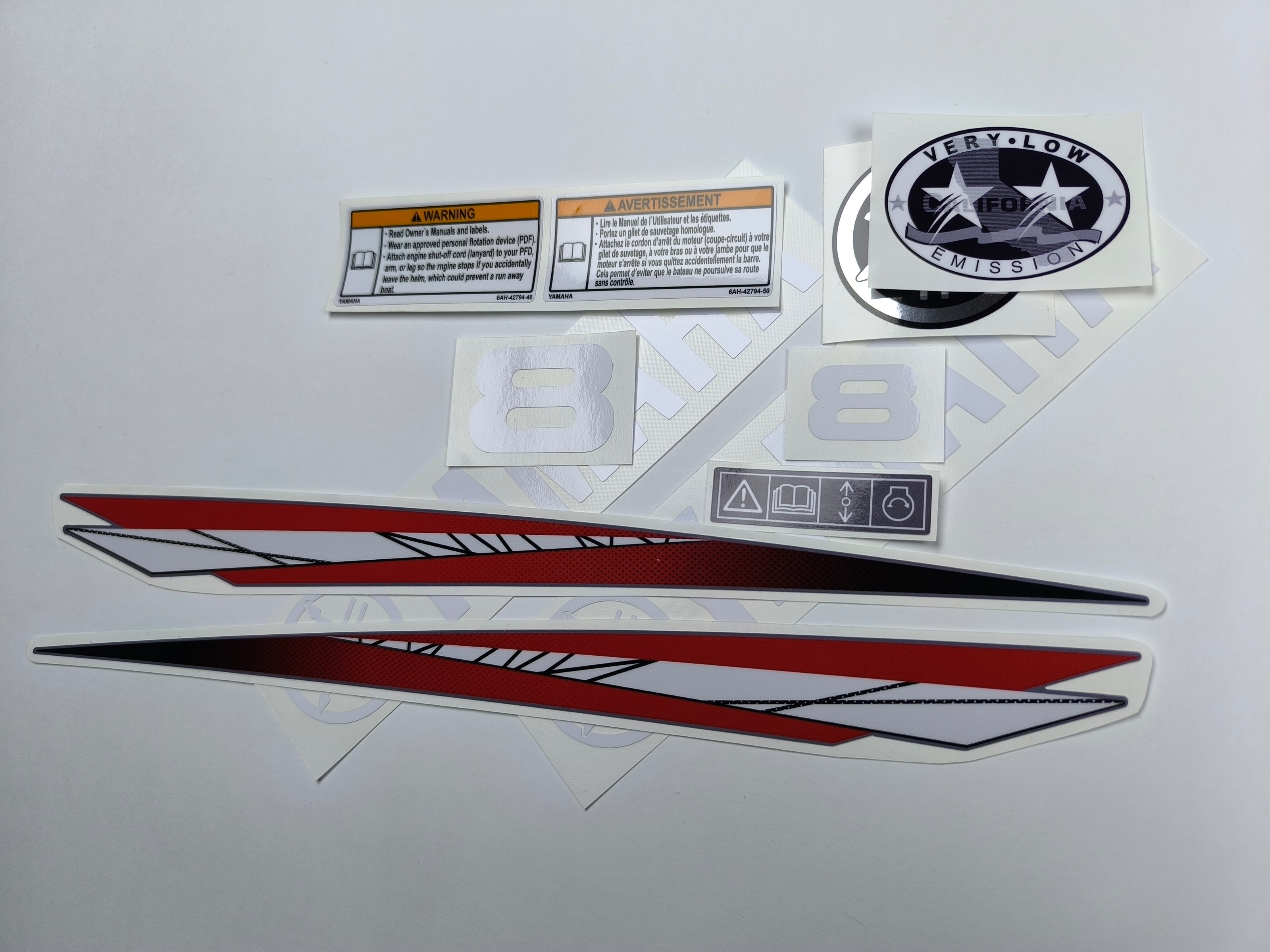Vinyl graphic decals set suitable for Yamaha 8 hp two stroke outboard engine. Vinyl stickers kit for Yamaha 8 hp two stroke Handmade