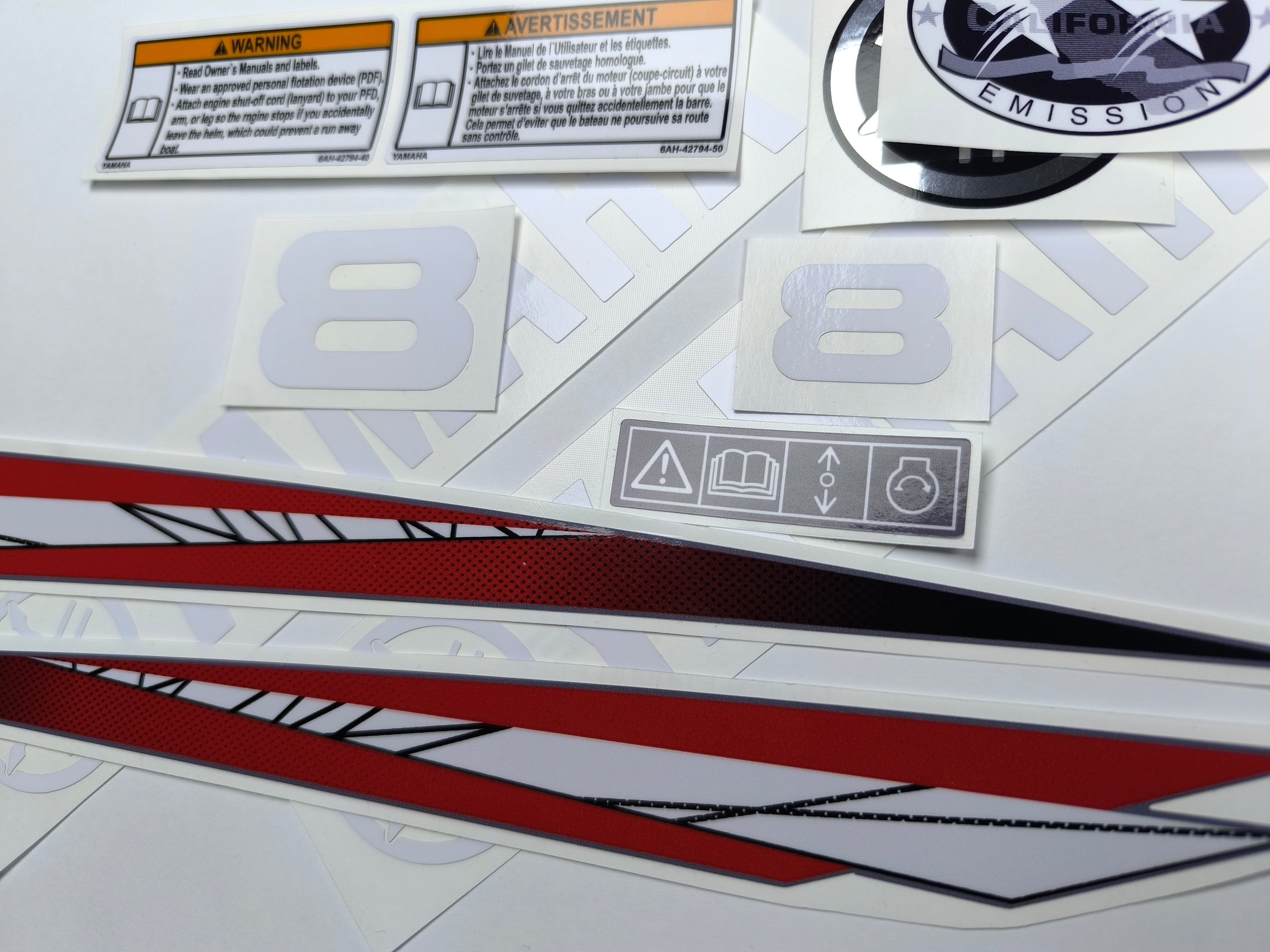Vinyl graphic decals set suitable for Yamaha 8 hp two stroke outboard engine. Vinyl stickers kit for Yamaha 8 hp two stroke Handmade