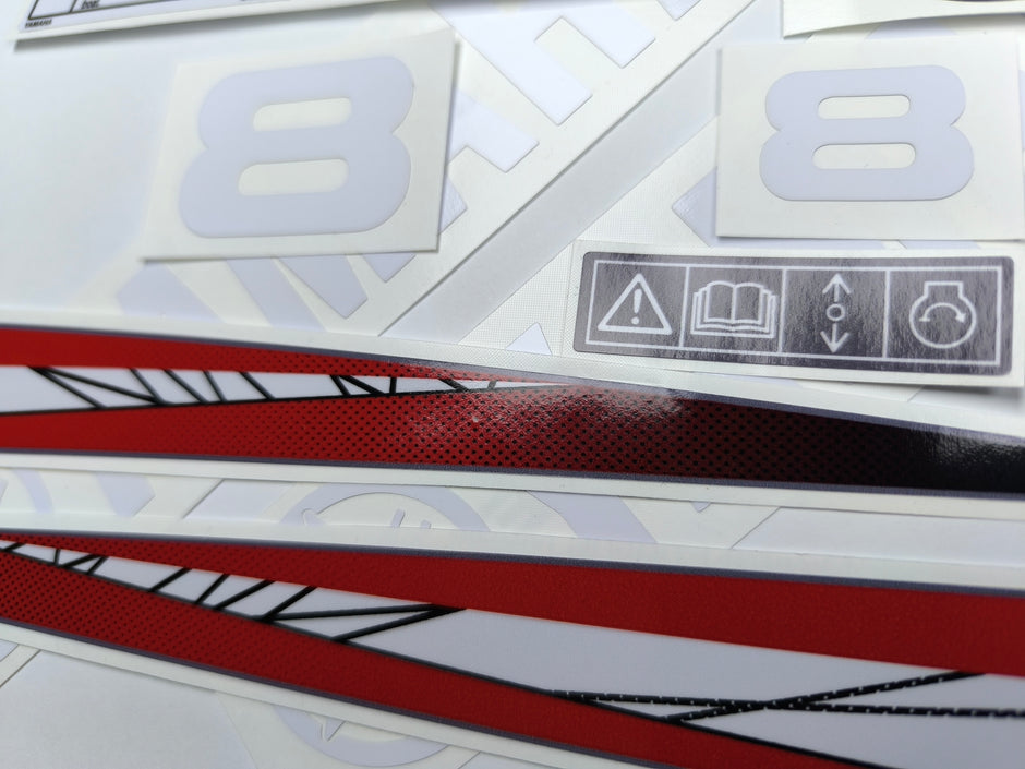 Vinyl graphic decals set suitable for Yamaha 8 hp two stroke outboard engine. Vinyl stickers kit for Yamaha 8 hp two stroke Handmade