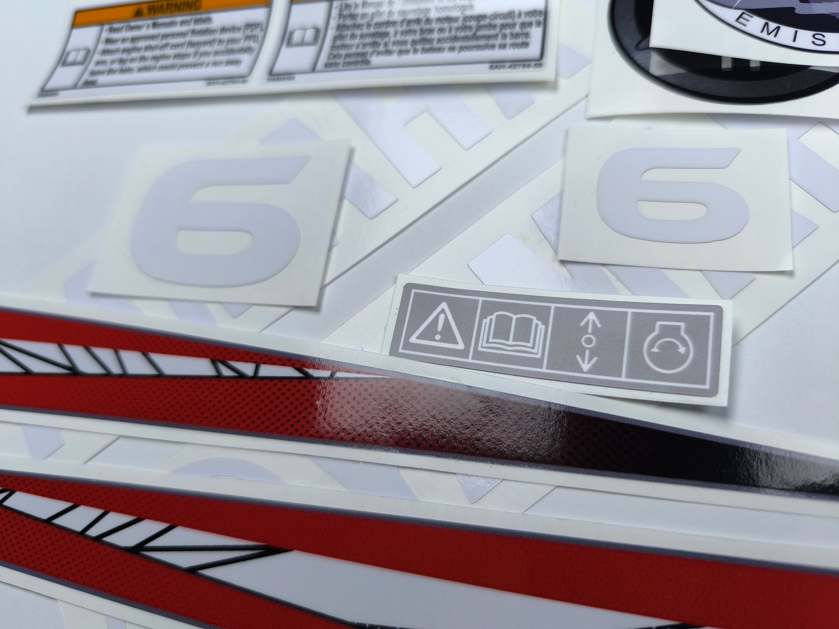 Vinyl graphic decals set suitable for Yamaha 6 hp two stroke outboard engine. Vinyl stickers kit for Yamaha 6 hp two stroke Handmade