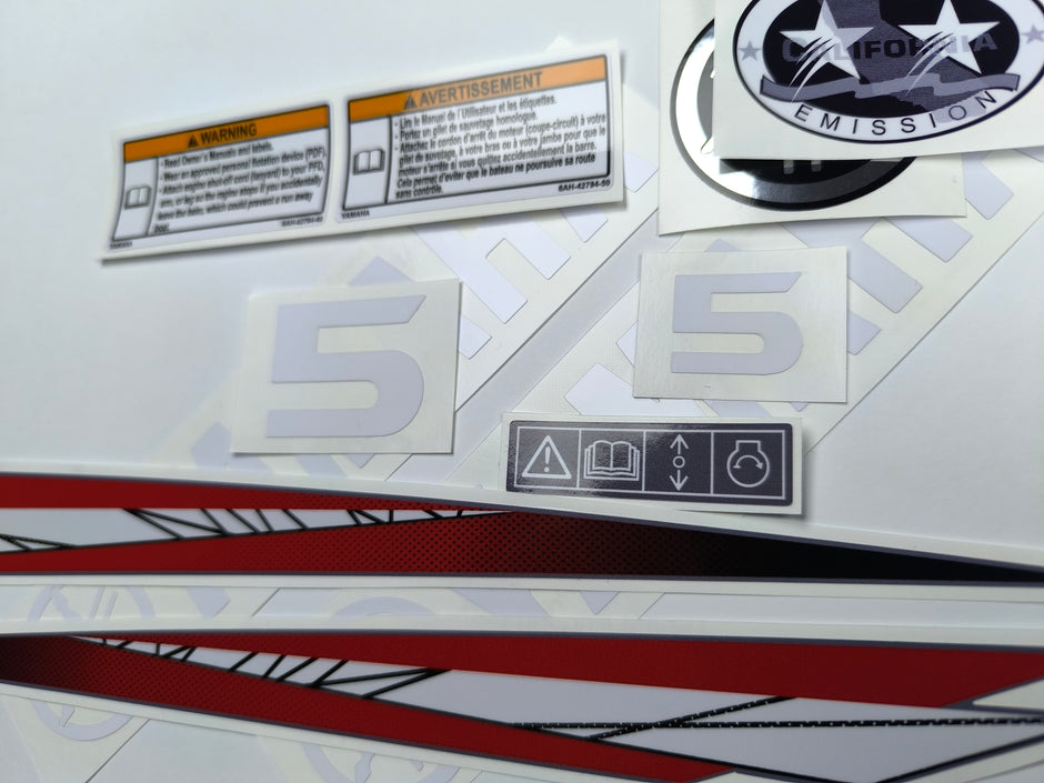 Vinyl graphic decals set suitable for Yamaha 5 hp two stroke outboard engine. Vinyl stickers kit for Yamaha 5 hp two stroke Handmade