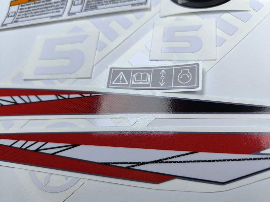 Vinyl graphic decals set suitable for Yamaha 5 hp two stroke outboard engine. Vinyl stickers kit for Yamaha 5 hp two stroke Handmade