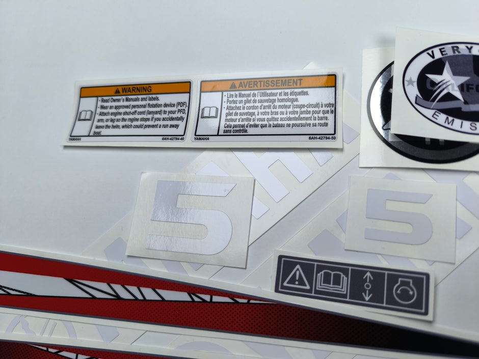 Vinyl graphic decals set suitable for Yamaha 5 hp two stroke outboard engine. Vinyl stickers kit for Yamaha 5 hp two stroke Handmade