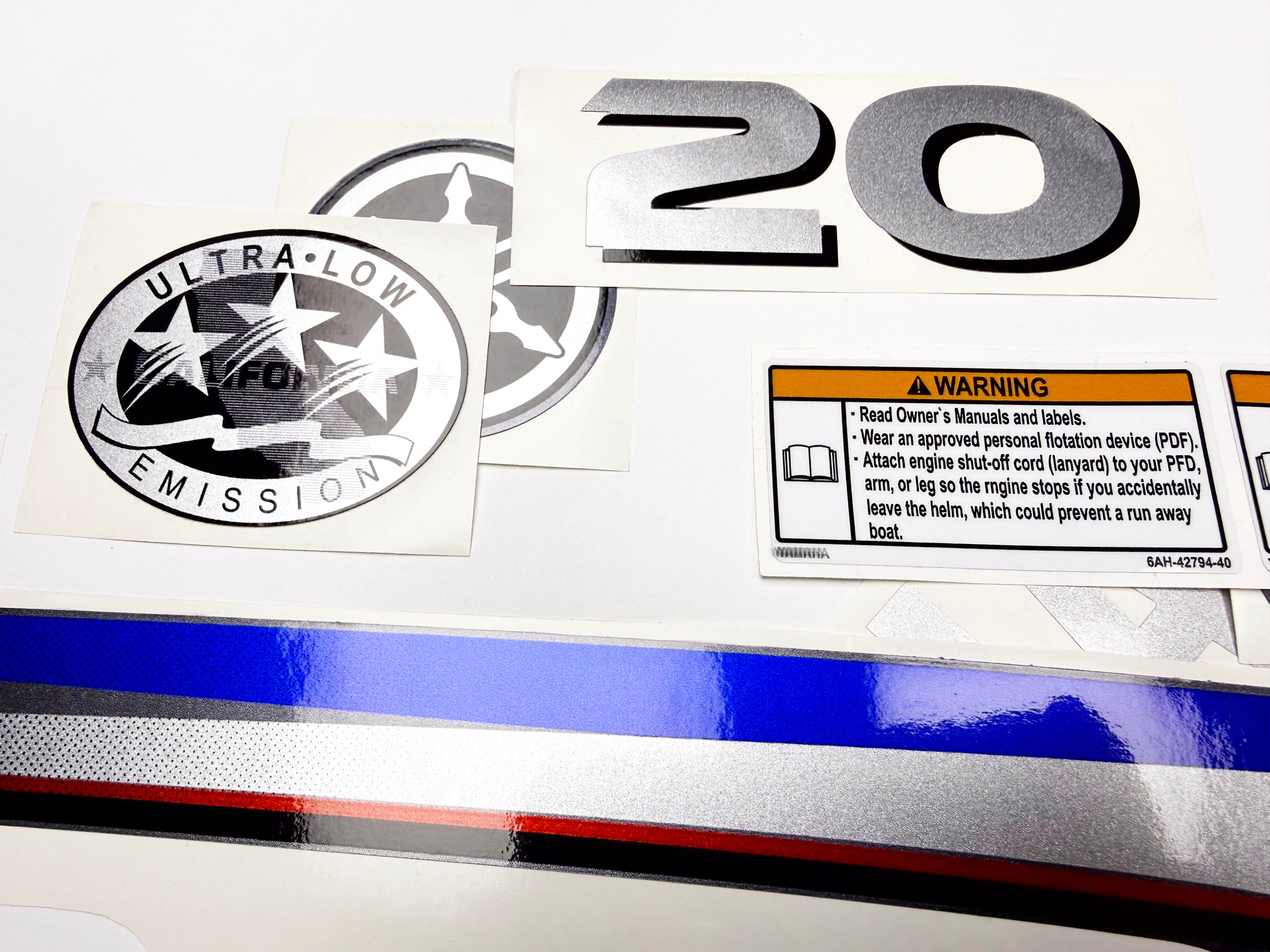 Vinyl graphic metalized silver shimmer decals set suitable for Yamaha 20 hp four stroke outboard engine. Vinyl stickers kit for yamaha 20 hp four stroke Handmade