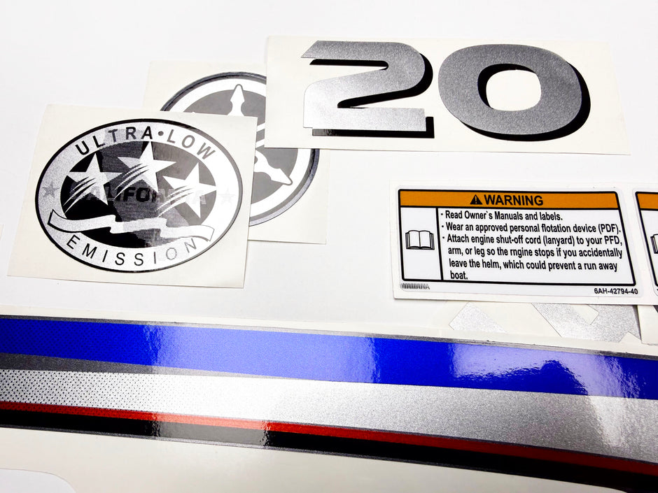 Vinyl graphic metalized silver shimmer decals set suitable for Yamaha 20 hp four stroke outboard engine. Vinyl stickers kit for yamaha 20 hp four stroke Handmade