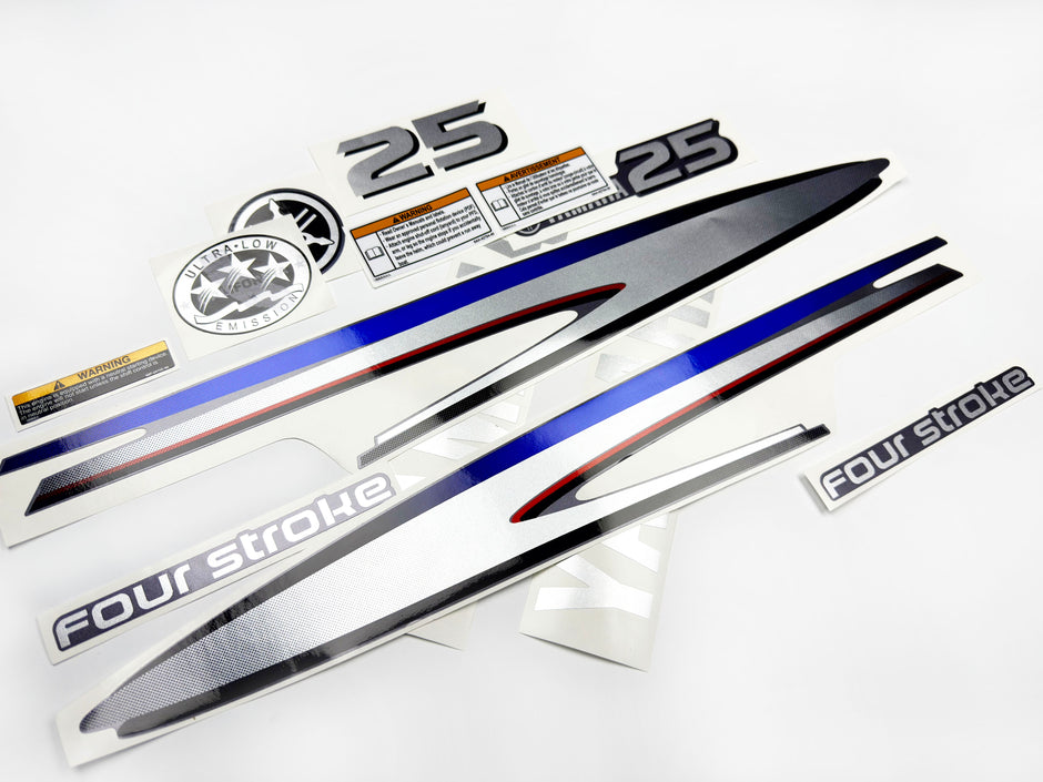 Vinyl graphic metalized silver shimmer decals set suitable for Yamaha 25 hp four stroke outboard engine. Vinyl stickers kit for yamaha 25 hp four stroke Handmade