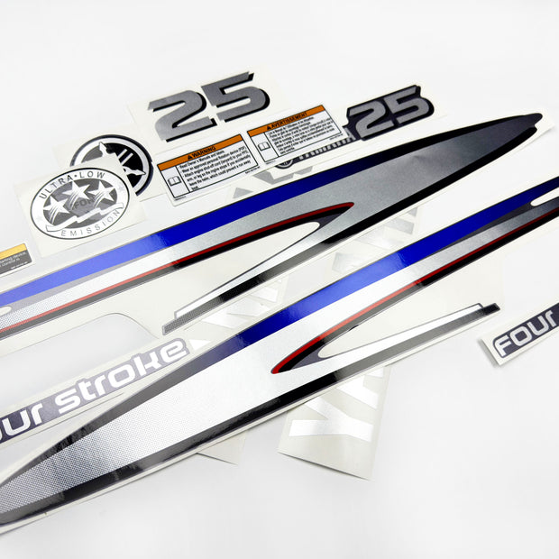 Vinyl graphic metalized silver shimmer decals set suitable for Yamaha 25 hp four stroke outboard engine. Vinyl stickers kit for yamaha 25 hp four stroke Handmade