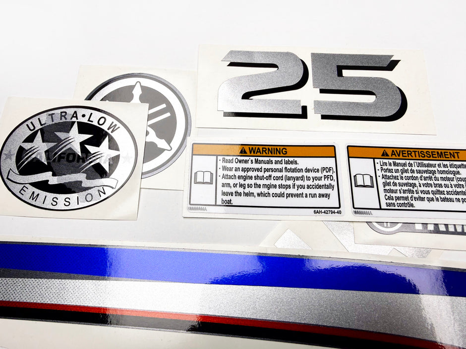 Vinyl graphic metalized silver shimmer decals set suitable for Yamaha 25 hp four stroke outboard engine. Vinyl stickers kit for yamaha 25 hp four stroke Handmade