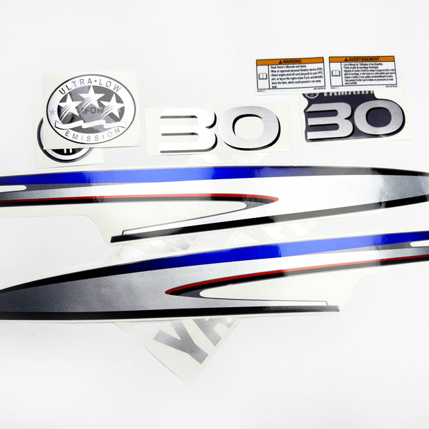 Vinyl graphic metalized silver shimmer decals set suitable for Yamaha 30 hp two stroke outboard engine. Vinyl stickers kit for Yamaha 30 hp two stroke Handmade