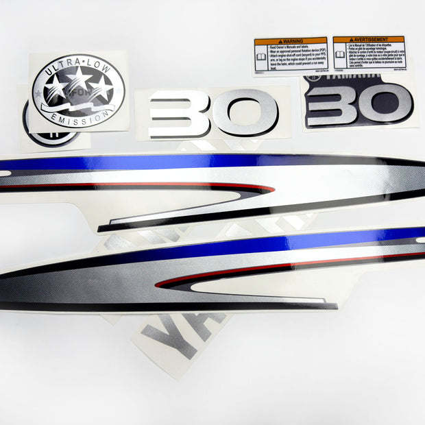 Vinyl graphic metalized silver shimmer decals set suitable for Yamaha 30 hp two stroke outboard engine. Vinyl stickers kit for Yamaha 30 hp two stroke Handmade