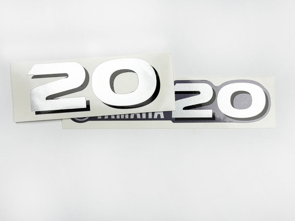 Vinyl graphic metalized silver shimmer decal number for Yamaha 20 hp four stroke outboard engine. Vinyl sticke numbers kit for yamaha 20 hp four stroke Handmade