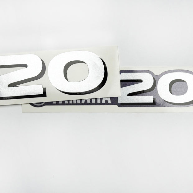 Vinyl graphic metalized silver shimmer decal number for Yamaha 20 hp four stroke outboard engine. Vinyl sticke numbers kit for yamaha 20 hp four stroke Handmade