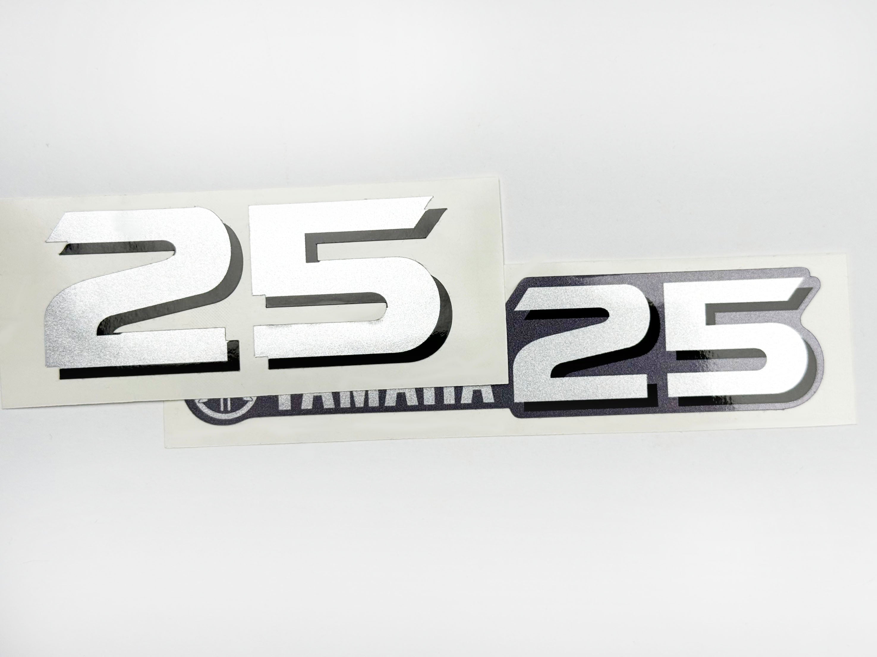 Vinyl graphic metalized silver shimmer decal number for Yamaha 25 hp four stroke outboard engine. Vinyl sticke numbers kit for yamaha 25 hp four stroke Handmade