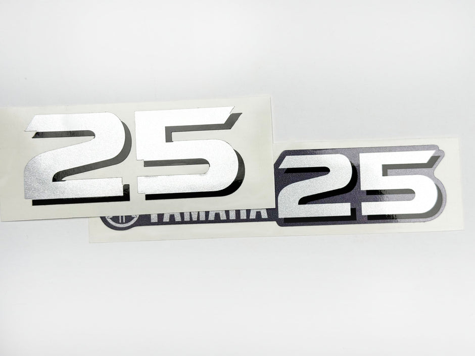 Vinyl graphic metalized silver shimmer decal number for Yamaha 25 hp four stroke outboard engine. Vinyl sticke numbers kit for yamaha 25 hp four stroke Handmade