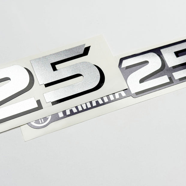Vinyl graphic metalized silver shimmer decal number for Yamaha 25 hp four stroke outboard engine. Vinyl sticke numbers kit for yamaha 25 hp four stroke Handmade