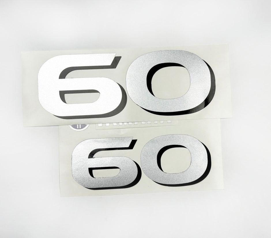 Vinyl graphic decals set numbers "60" black with shiny silver shimmer For Yamaha 60 hp four stroke outboard motor