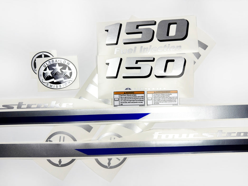 Vinyl graphic metalized silver shimmer decals set suitable for Yamaha 150 hp four stroke outboard engine. Vinyl stickers kit for Yamaha 150 hp four stroke Handmade