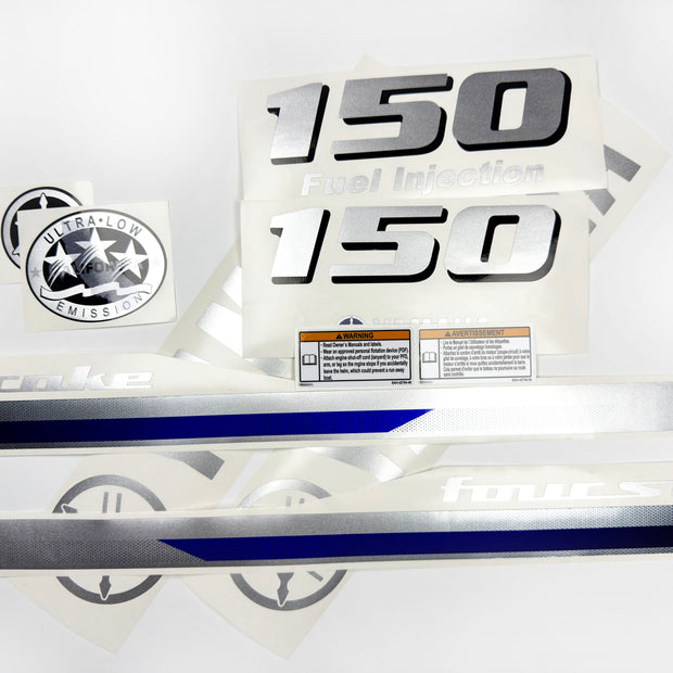 Vinyl graphic metalized silver shimmer decals set suitable for Yamaha 150 hp four stroke outboard engine. Vinyl stickers kit for Yamaha 150 hp four stroke Handmade