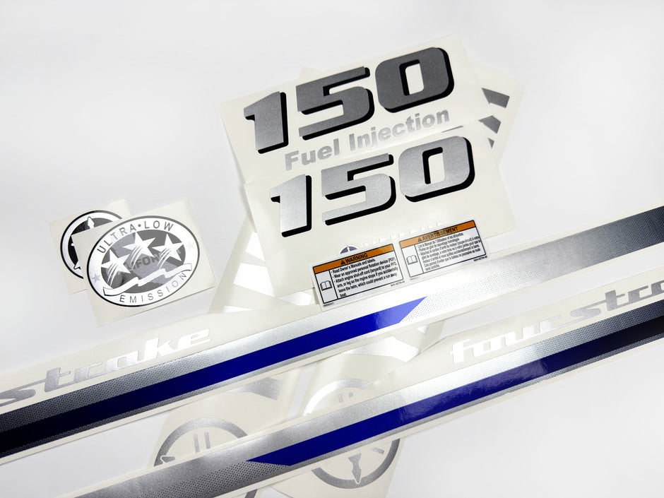 Vinyl graphic metalized silver shimmer decals set suitable for Yamaha 150 hp four stroke outboard engine. Vinyl stickers kit for Yamaha 150 hp four stroke Handmade