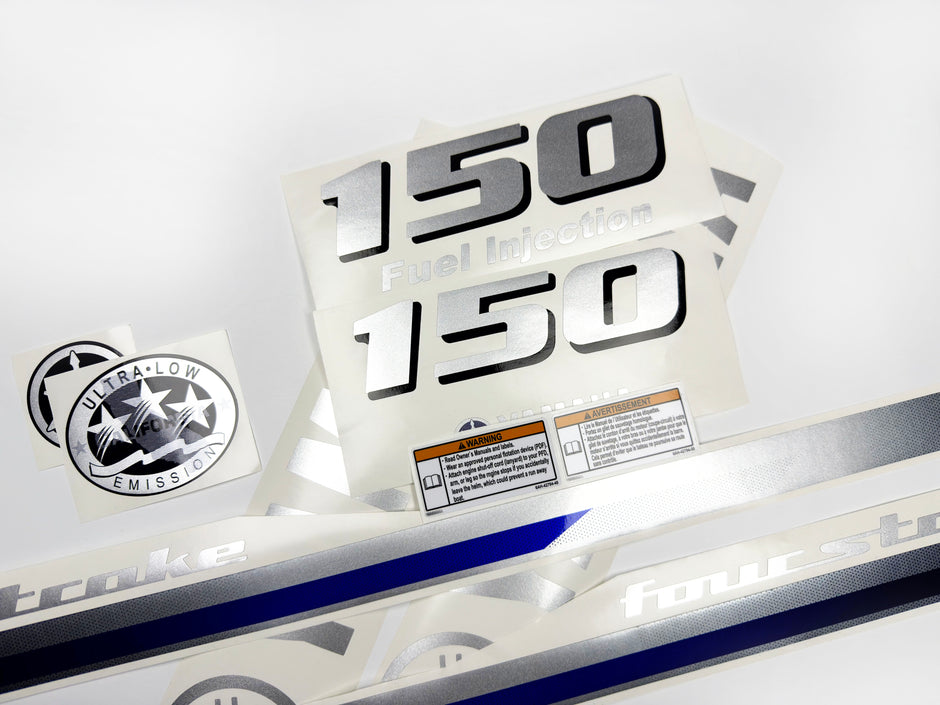 Vinyl graphic metalized silver shimmer decals set suitable for Yamaha 150 hp four stroke outboard engine. Vinyl stickers kit for Yamaha 150 hp four stroke Handmade