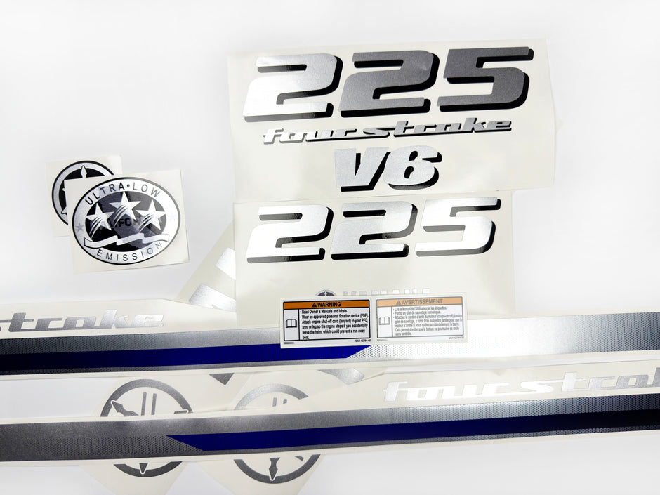 Vinyl silver shimmer decals set suitable for Yamaha 225 hp V 6 four stroke outboard engine. Vinyl stickers kit for Yamaha 225 hp Handmade