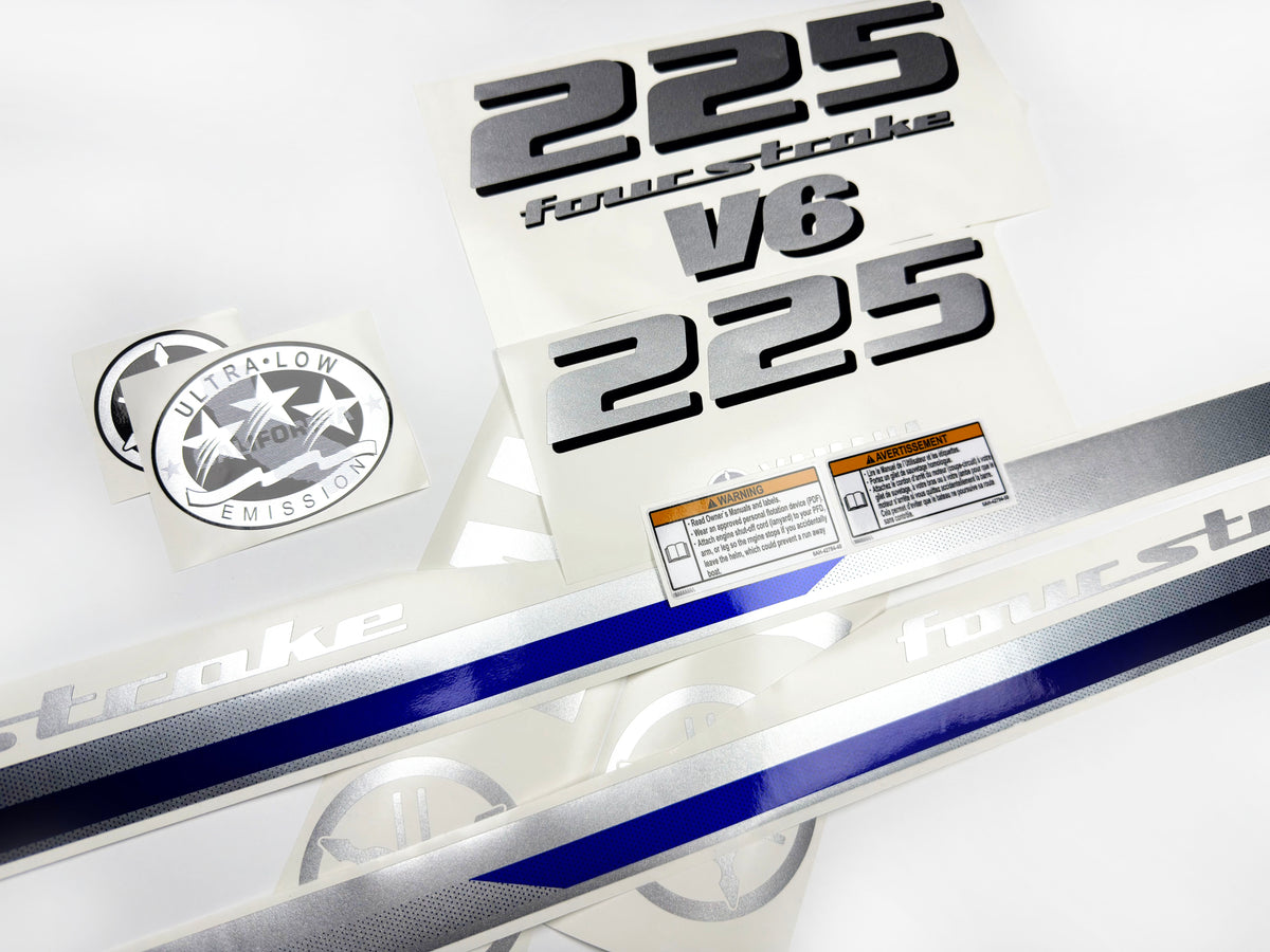 Vinyl silver shimmer decals set suitable for Yamaha 225 hp V 6 four stroke outboard engine. Vinyl stickers kit for Yamaha 225 hp Handmade