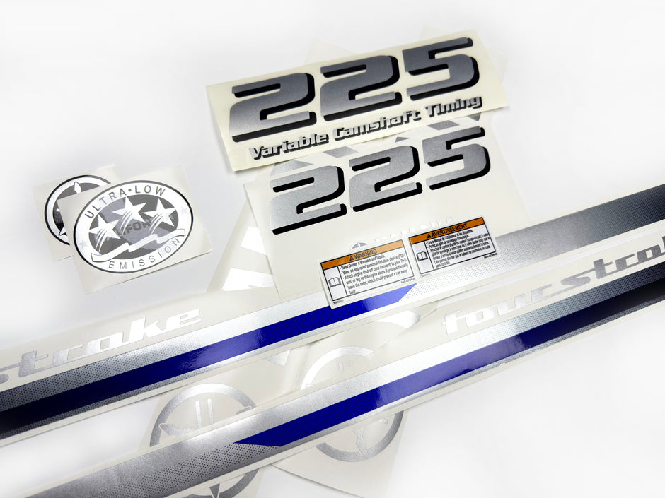 Vinyl silver shimmer decals set suitable for Yamaha 225 hp four stroke outboard engine. Vinyl stickers kit for Yamaha 225 hp Handmade