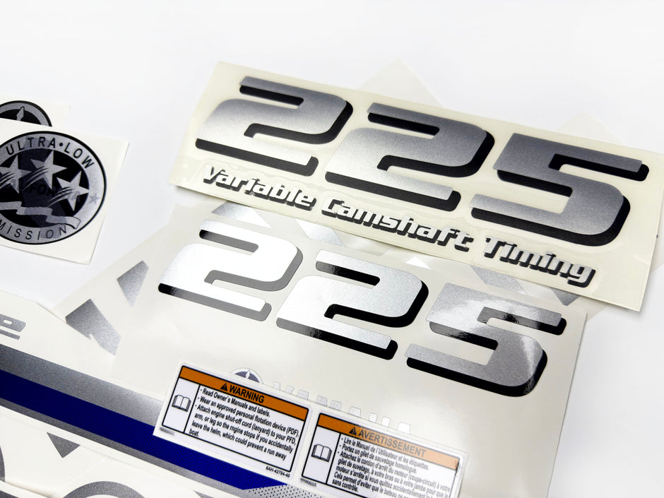 Vinyl silver shimmer decals set suitable for Yamaha 225 hp four stroke outboard engine. Vinyl stickers kit for Yamaha 225 hp Handmade