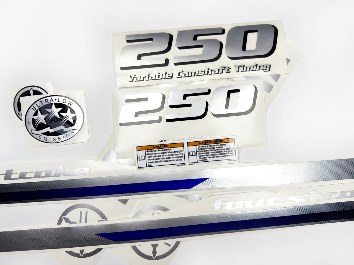 Vinyl silver shimmer decals set suitable for Yamaha 250 hp four stroke outboard engine. Vinyl stickers kit for Yamaha 250 hp Handmade