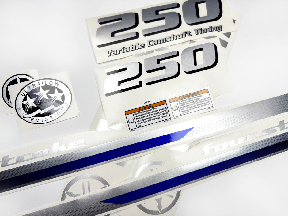 Vinyl silver shimmer decals set suitable for Yamaha 250 hp four stroke outboard engine. Vinyl stickers kit for Yamaha 250 hp Handmade