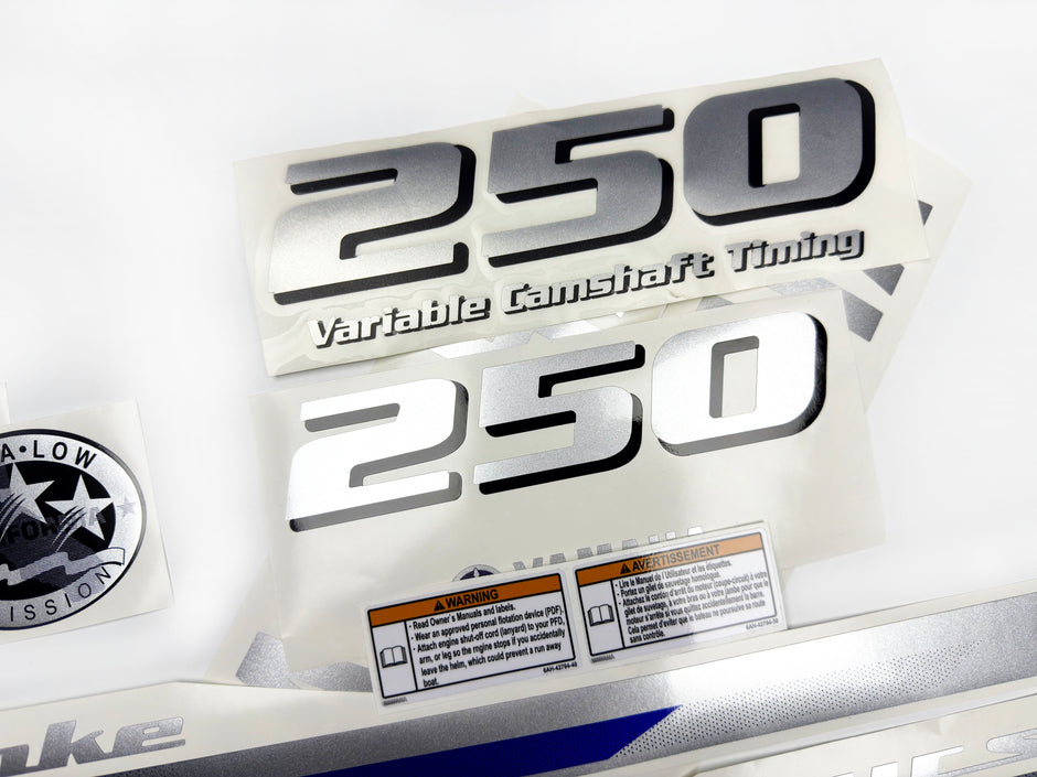 Vinyl silver shimmer decals set suitable for Yamaha 250 hp four stroke outboard engine. Vinyl stickers kit for Yamaha 250 hp Handmade