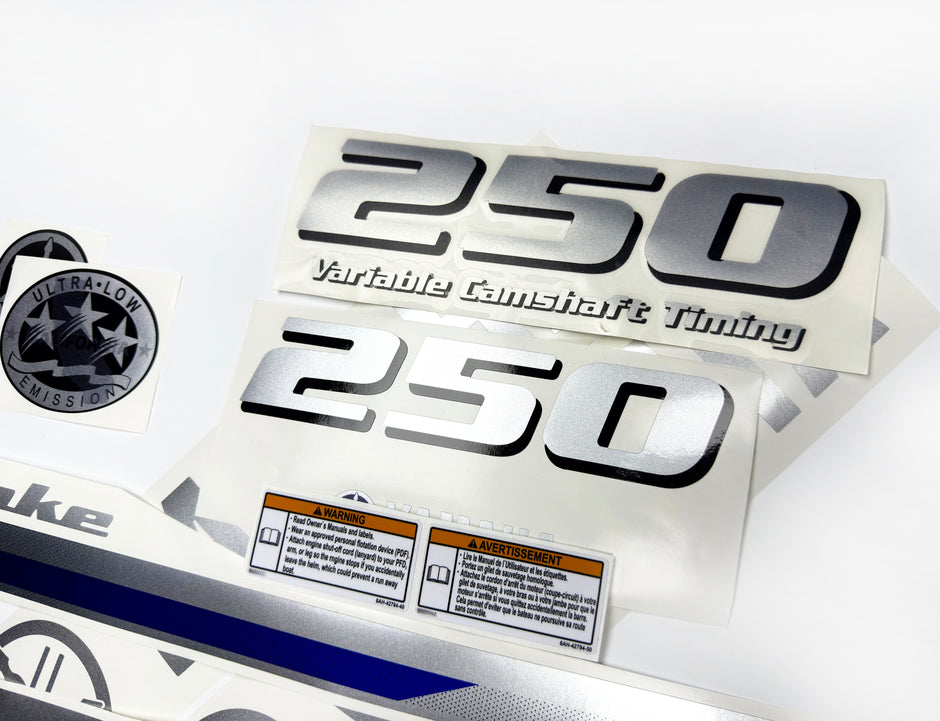 Vinyl silver shimmer decals set suitable for Yamaha 250 hp four stroke outboard engine. Vinyl stickers kit for Yamaha 250 hp Handmade