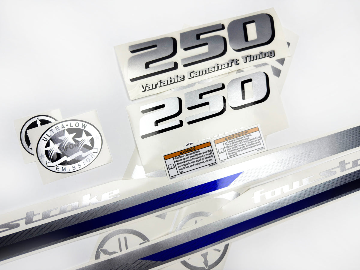 Vinyl silver shimmer decals set suitable for Yamaha 250 hp four stroke outboard engine. Vinyl stickers kit for Yamaha 250 hp Handmade