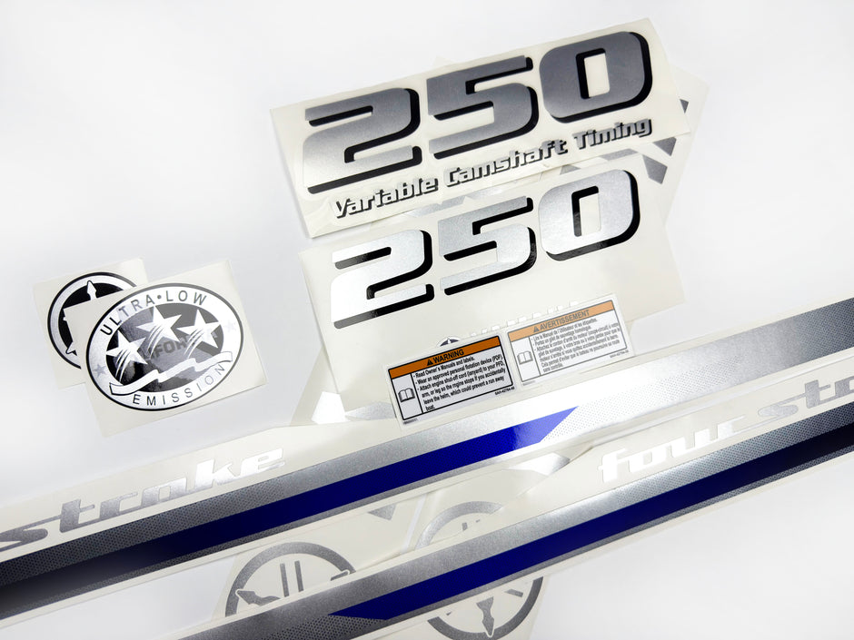 Vinyl silver shimmer decals set suitable for Yamaha 250 hp four stroke outboard engine. Vinyl stickers kit for Yamaha 250 hp Handmade