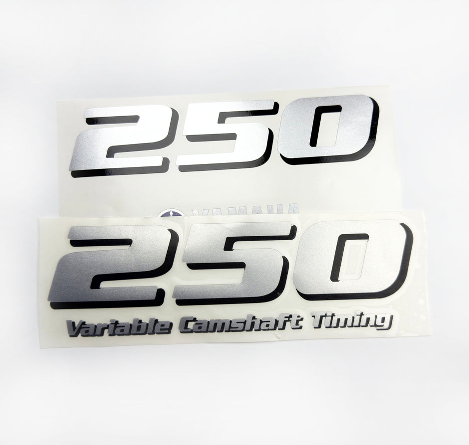 Vinyl silver shimmer decals set suitable for Yamaha 250 hp four stroke outboard engine. Vinyl stickers kit for Yamaha 250 hp Handmade