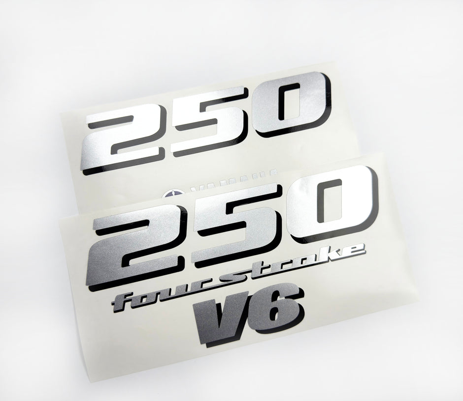 Vinyl silver shimmer decals set suitable for Yamaha 250 hp V 6 four stroke outboard engine. Vinyl stickers kit for Yamaha 250 hp Handmade
