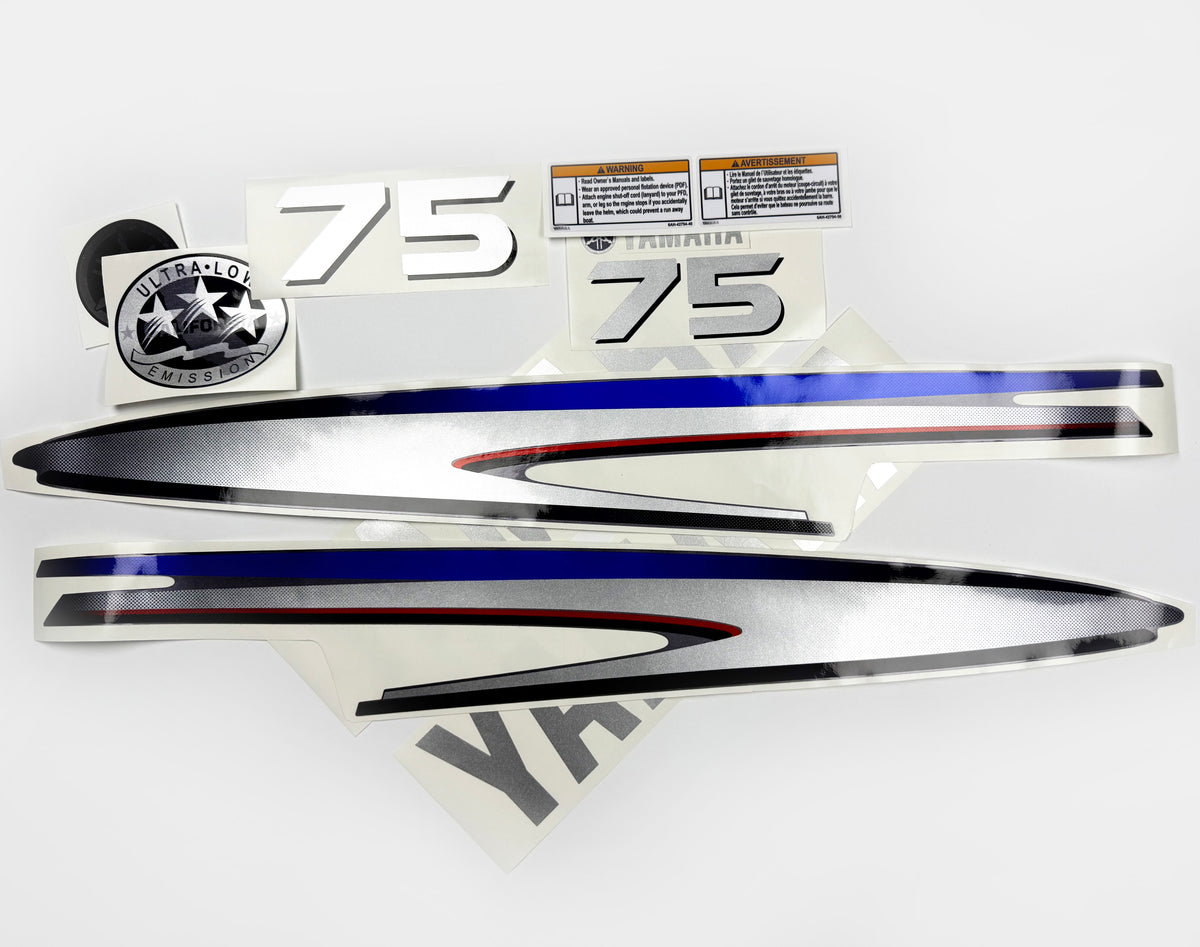 Vinyl silver shimmer film decals set suitable for Yamaha 70 hp two stroke outboard engine. Vinyl stickers kit for Yamaha 70 hp two stroke Handmade