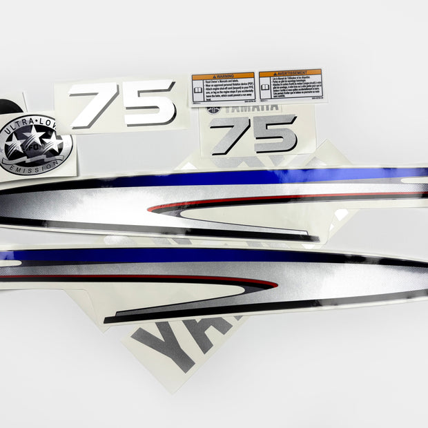 Vinyl silver shimmer film decals set suitable for Yamaha 70 hp two stroke outboard engine. Vinyl stickers kit for Yamaha 70 hp two stroke Handmade