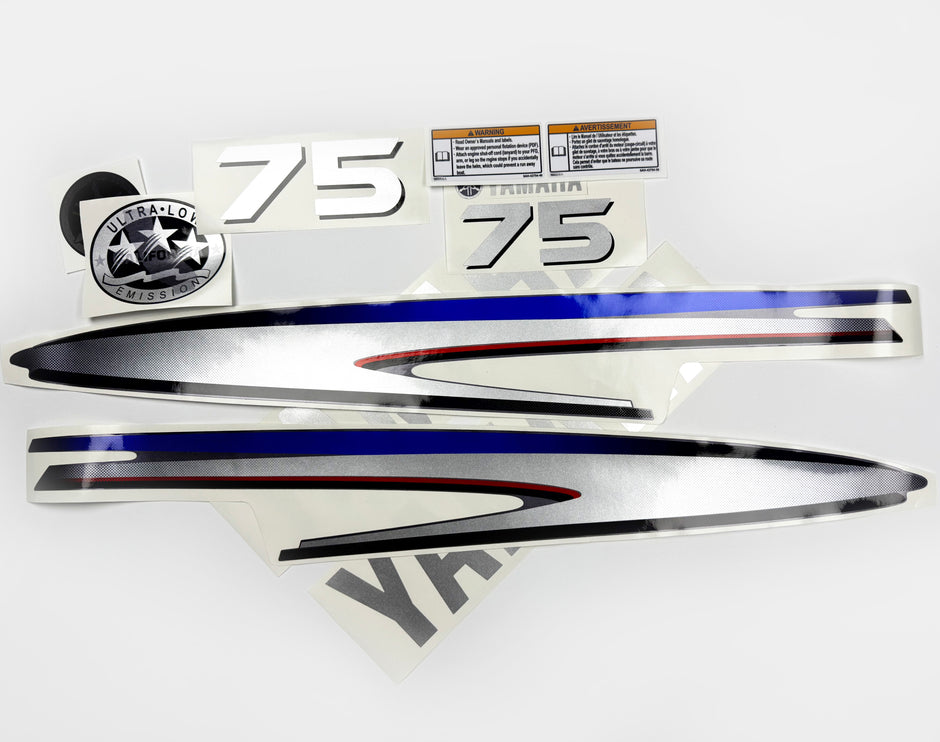 Vinyl silver shimmer film decals set suitable for Yamaha 70 hp two stroke outboard engine. Vinyl stickers kit for Yamaha 70 hp two stroke Handmade