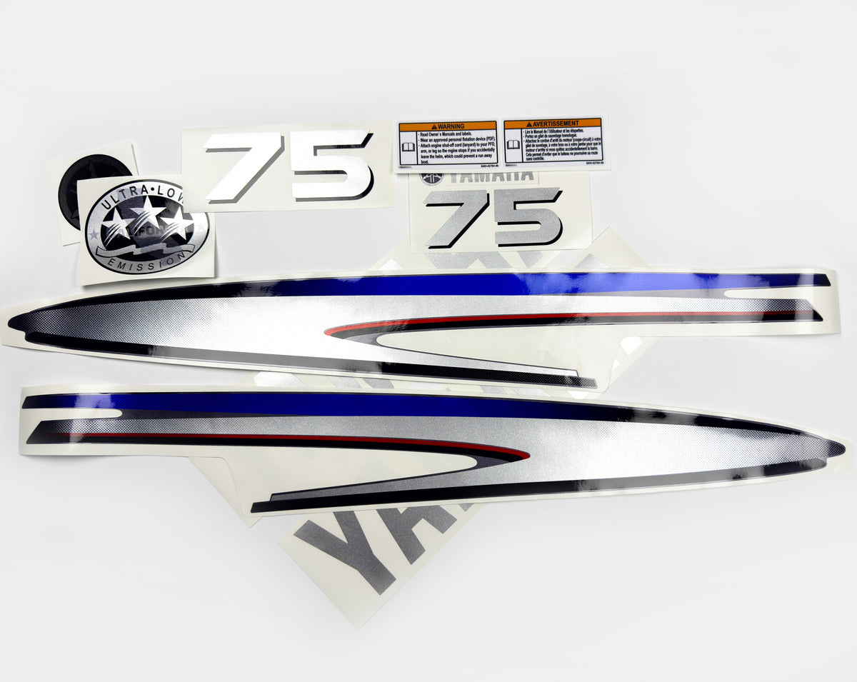 Vinyl silver shimmer film decals set suitable for Yamaha 70 hp two stroke outboard engine. Vinyl stickers kit for Yamaha 70 hp two stroke Handmade