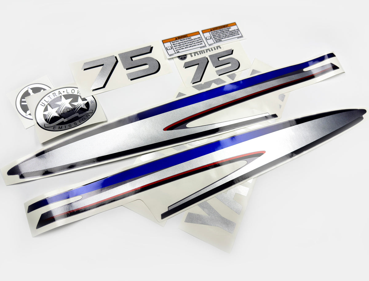 Vinyl silver shimmer film decals set suitable for Yamaha 70 hp two stroke outboard engine. Vinyl stickers kit for Yamaha 70 hp two stroke Handmade
